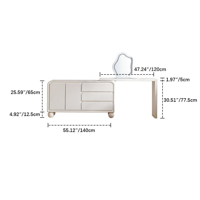 Modern Oak Pine Makeup Vanity with Storage Drawers and Unique Mirror Design hqlw-4028