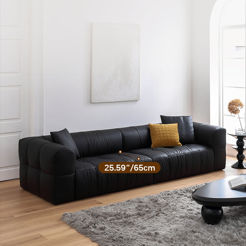 Luxury Modern Synthetic Leather Sofa - Pine Silk Floss Upholstered, Sleek Black Design hqlw-4031