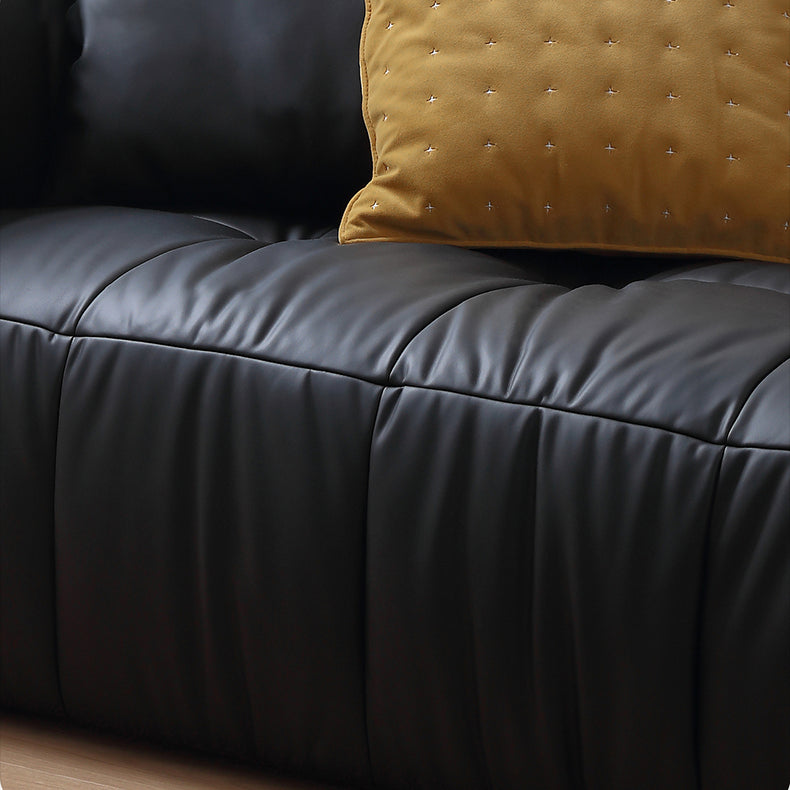 Luxury Modern Synthetic Leather Sofa - Pine Silk Floss Upholstered, Sleek Black Design hqlw-4031