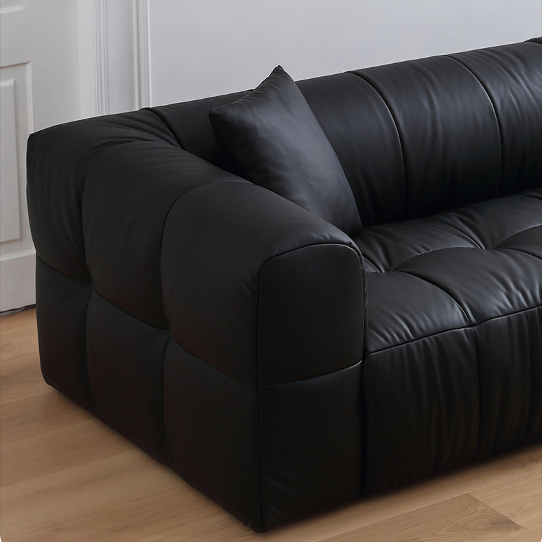 Luxury Modern Synthetic Leather Sofa - Pine Silk Floss Upholstered, Sleek Black Design hqlw-4031