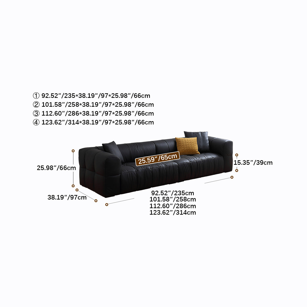 Luxury Modern Synthetic Leather Sofa - Pine Silk Floss Upholstered, Sleek Black Design hqlw-4031