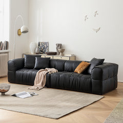 Luxury Modern Synthetic Leather Sofa - Pine Silk Floss Upholstered, Sleek Black Design hqlw-4031