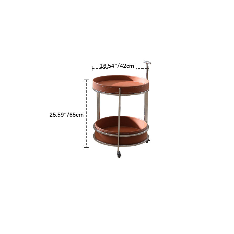 Modern Black Synthetic Leather & Stainless Steel Side Table - Stylish Round Design with Handles and Wheels hqlw-4044