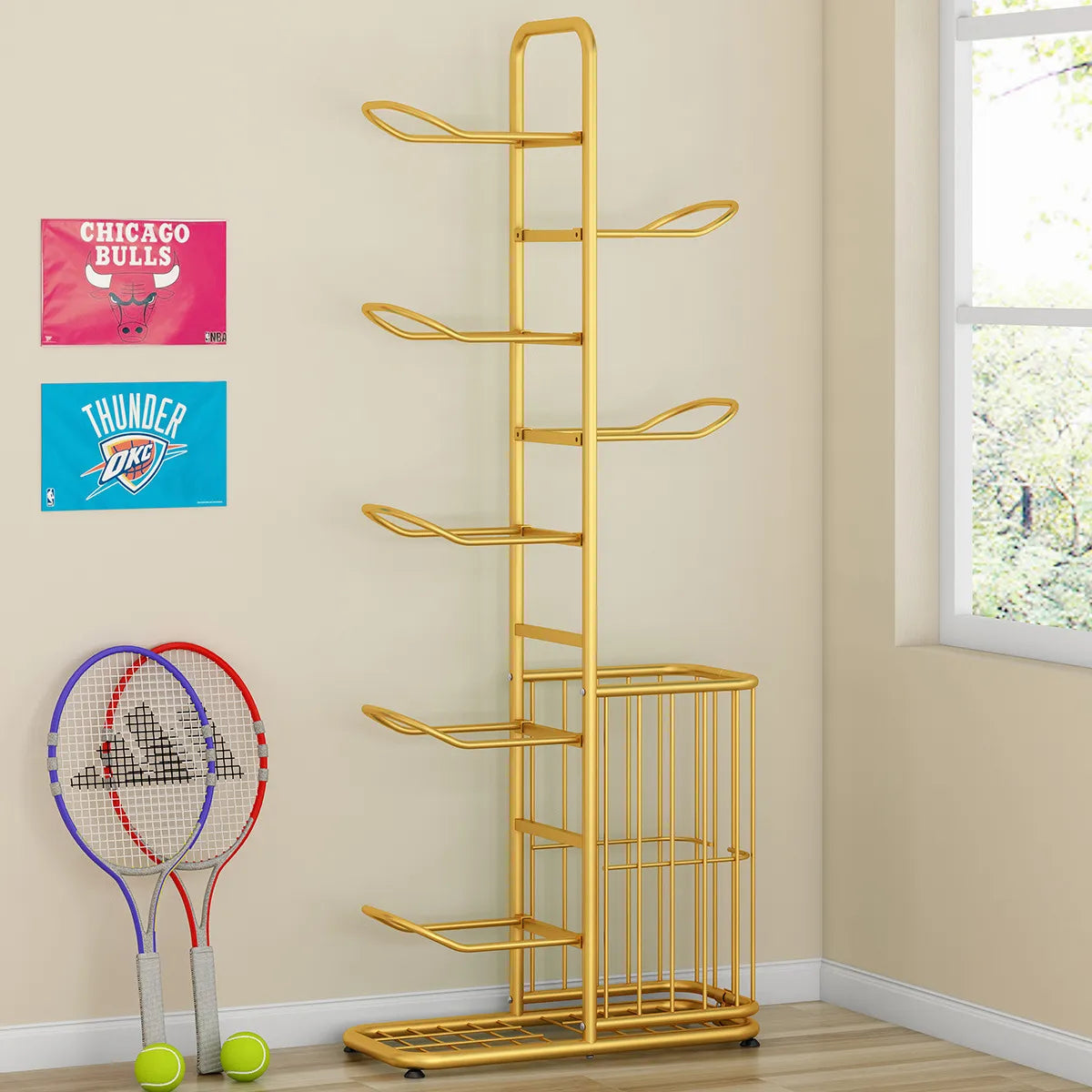 Multi-Tier Sports Storage Rack for Ball & Equipment Organization - hsen-2027