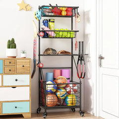 Adjustable Sports Equipment Rack with Wheels for Home and Garage Organization hsen-2033