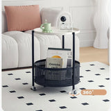 Compact White Metal Rolling Coffee Table with Storage Basket - Modern Accent for Home Decor hsj-2257
