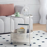 Compact White Metal Rolling Coffee Table with Storage Basket - Modern Accent for Home Decor hsj-2257