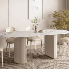 Elegant Sintered Stone Dining Table Faux Leather Finish Modern Minimalist Design hsj-2261