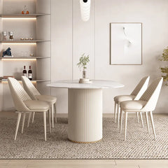 Elegant Sintered Stone Dining Table Faux Leather Finish Modern Minimalist Design hsj-2261