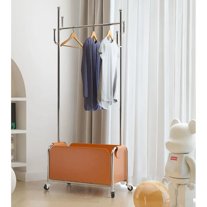 Stylish Faux Leather Coat Hanger with Wheels and Storage - Modern Clothing Rack for Easy Organization hsj-2274