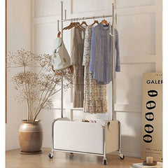 Stylish Faux Leather Coat Hanger with Wheels and Storage - Modern Clothing Rack for Easy Organization hsj-2274