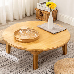 Round Bamboo Coffee Table with Foldable Legs in Natural Wood Color - Minimalistic Design for LIvingroom hsl-128