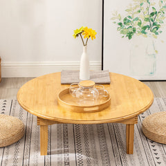 Round Bamboo Coffee Table with Foldable Legs in Natural Wood Color - Minimalistic Design for LIvingroom hsl-128