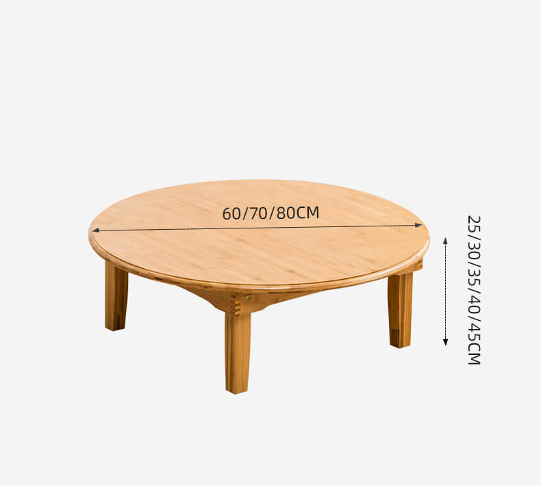 Round Bamboo Coffee Table with Foldable Legs in Natural Wood Color - Minimalistic Design for LIvingroom hsl-128