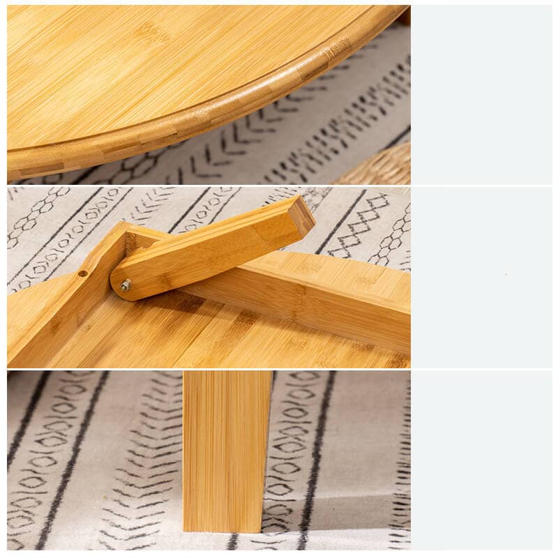 Round Bamboo Coffee Table with Foldable Legs in Natural Wood Color - Minimalistic Design for LIvingroom hsl-128