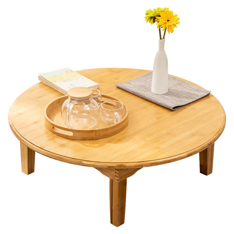 Round Bamboo Coffee Table with Foldable Legs in Natural Wood Color - Minimalistic Design for LIvingroom hsl-128