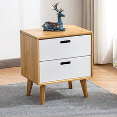 Stylish White TV Cabinet with Bamboo Accents and Natural Brown Wood Finish hsl-393