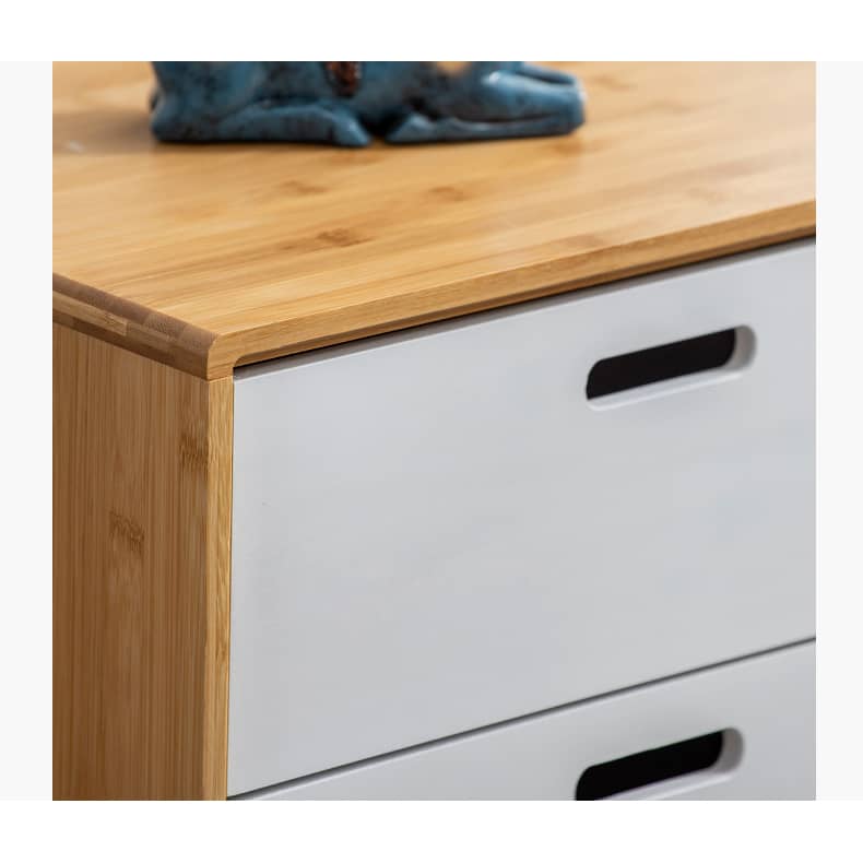 Stylish White TV Cabinet with Bamboo Accents and Natural Brown Wood Finish hsl-393