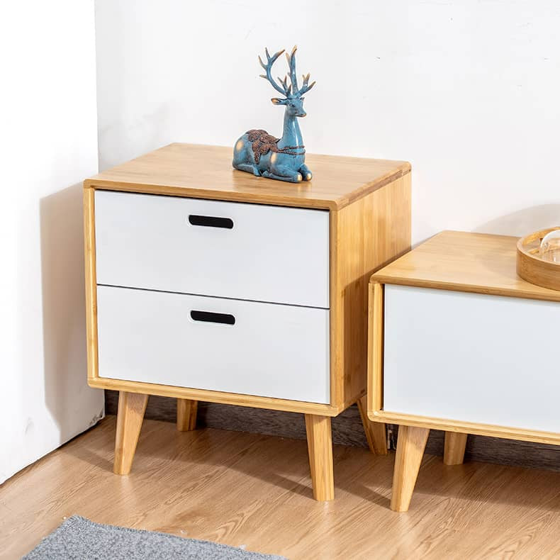 Stylish White TV Cabinet with Bamboo Accents and Natural Brown Wood Finish hsl-393