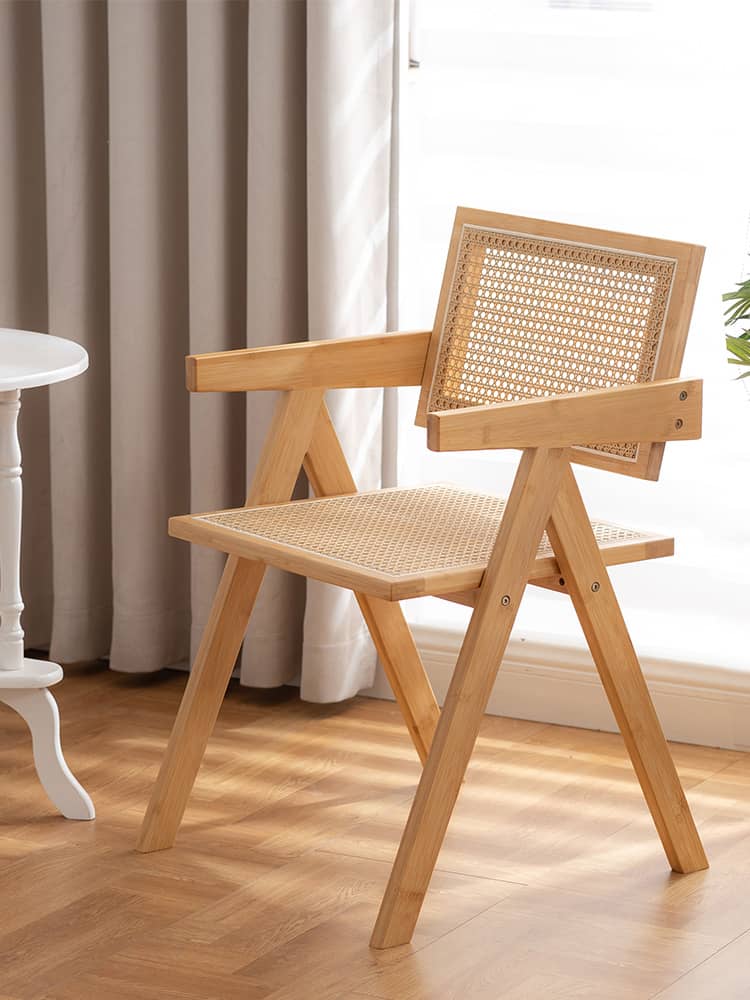 19.7‘’ Bamboo Dining Chair with Durable ABS Resin Finish & Rattan Back for Diningroom hsl-69