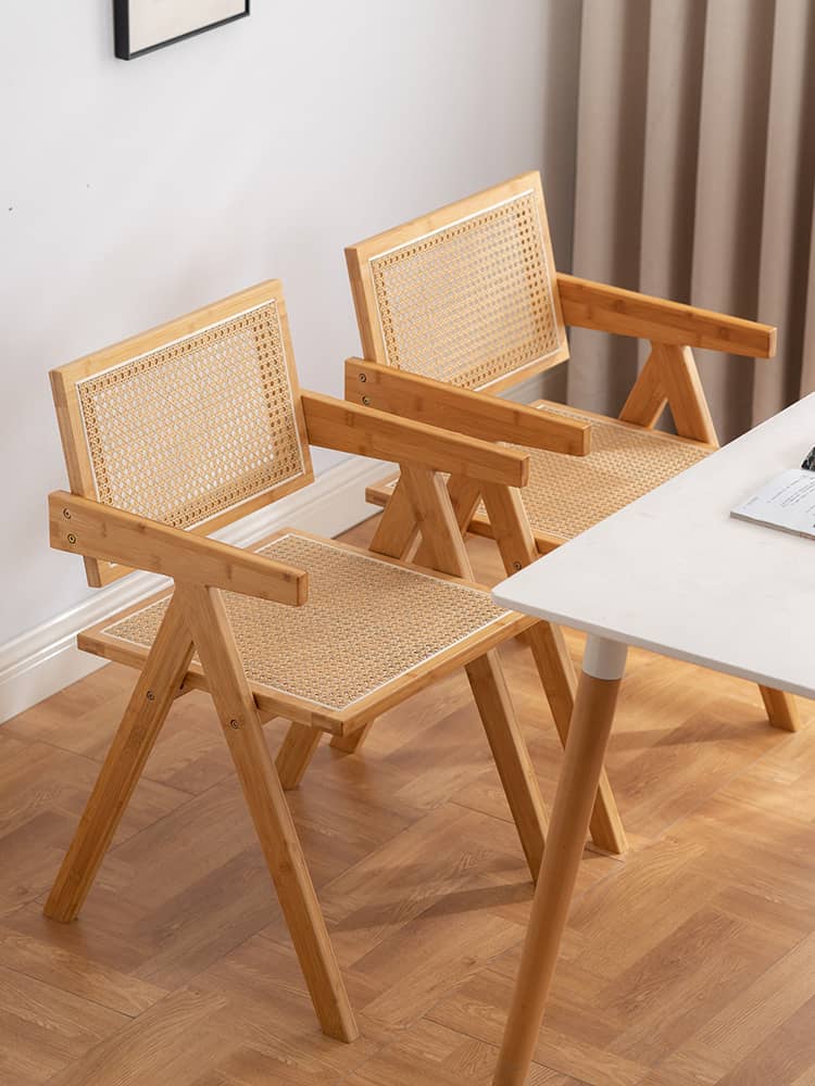 19.7‘’ Bamboo Dining Chair with Durable ABS Resin Finish & Rattan Back for Diningroom hsl-69