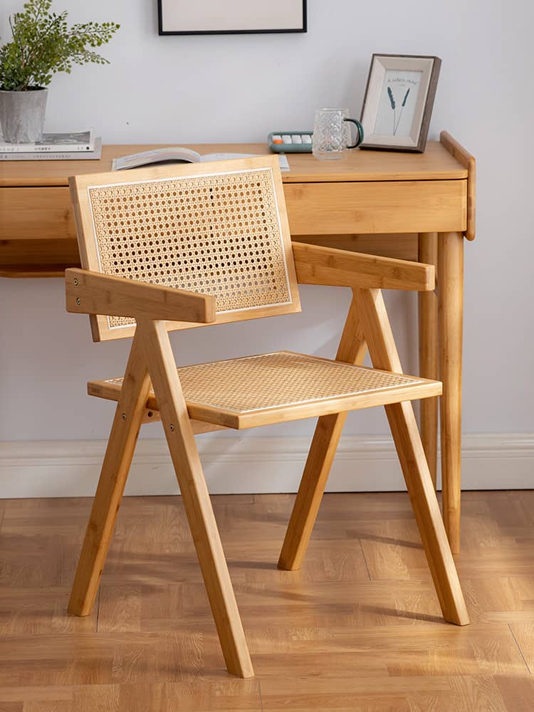 19.7‘’ Bamboo Dining Chair with Durable ABS Resin Finish & Rattan Back for Diningroom hsl-69