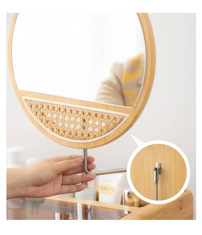 Elegant Natural Bamboo Makeup Vanity with Glass Top hsl-73