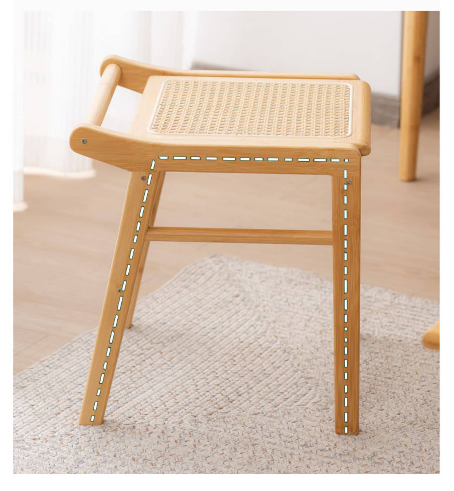 Bamboo Wood and Glass Stool - Natural Wood Finish hsl-74