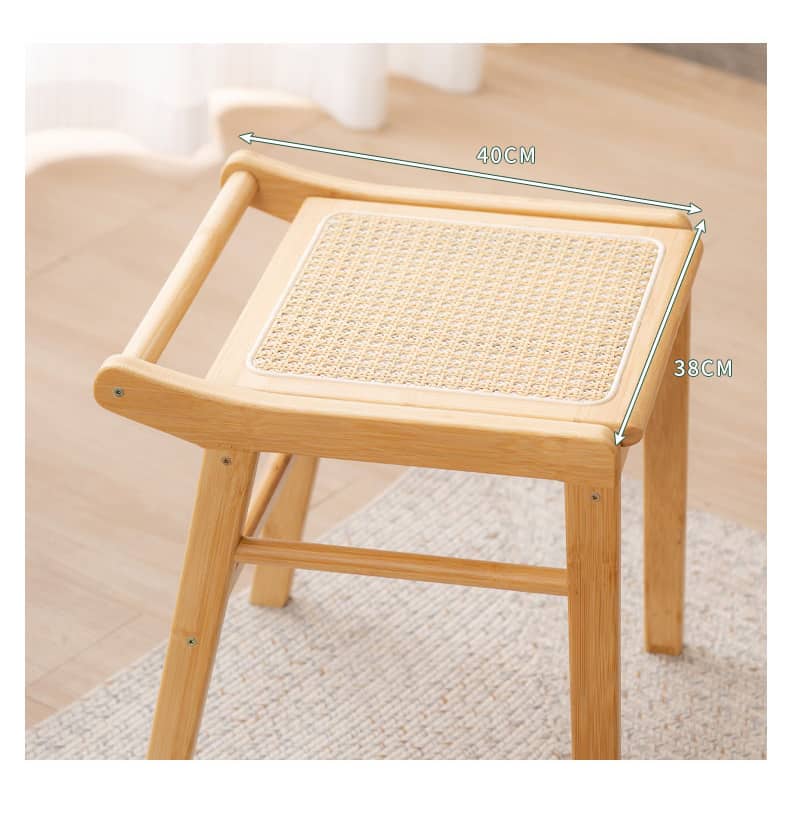 Bamboo Wood and Glass Stool - Natural Wood Finish hsl-74