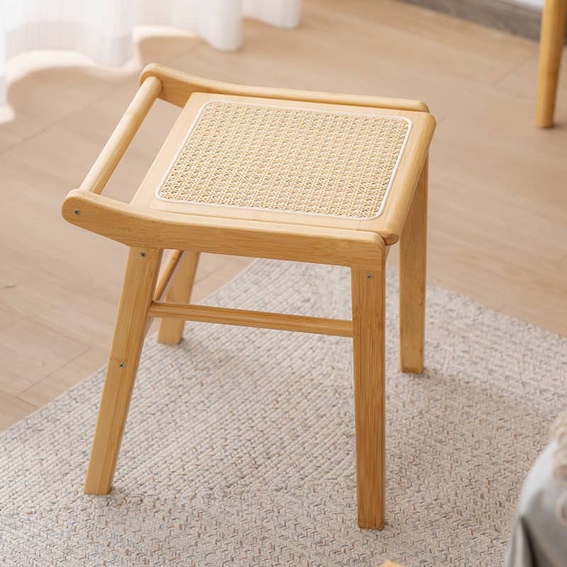 Bamboo Wood and Glass Stool - Natural Wood Finish hsl-74