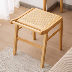 Bamboo Wood and Glass Stool - Natural Wood Finish hsl-74