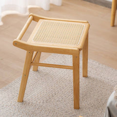 Bamboo Wood and Glass Stool - Natural Wood Finish hsl-74