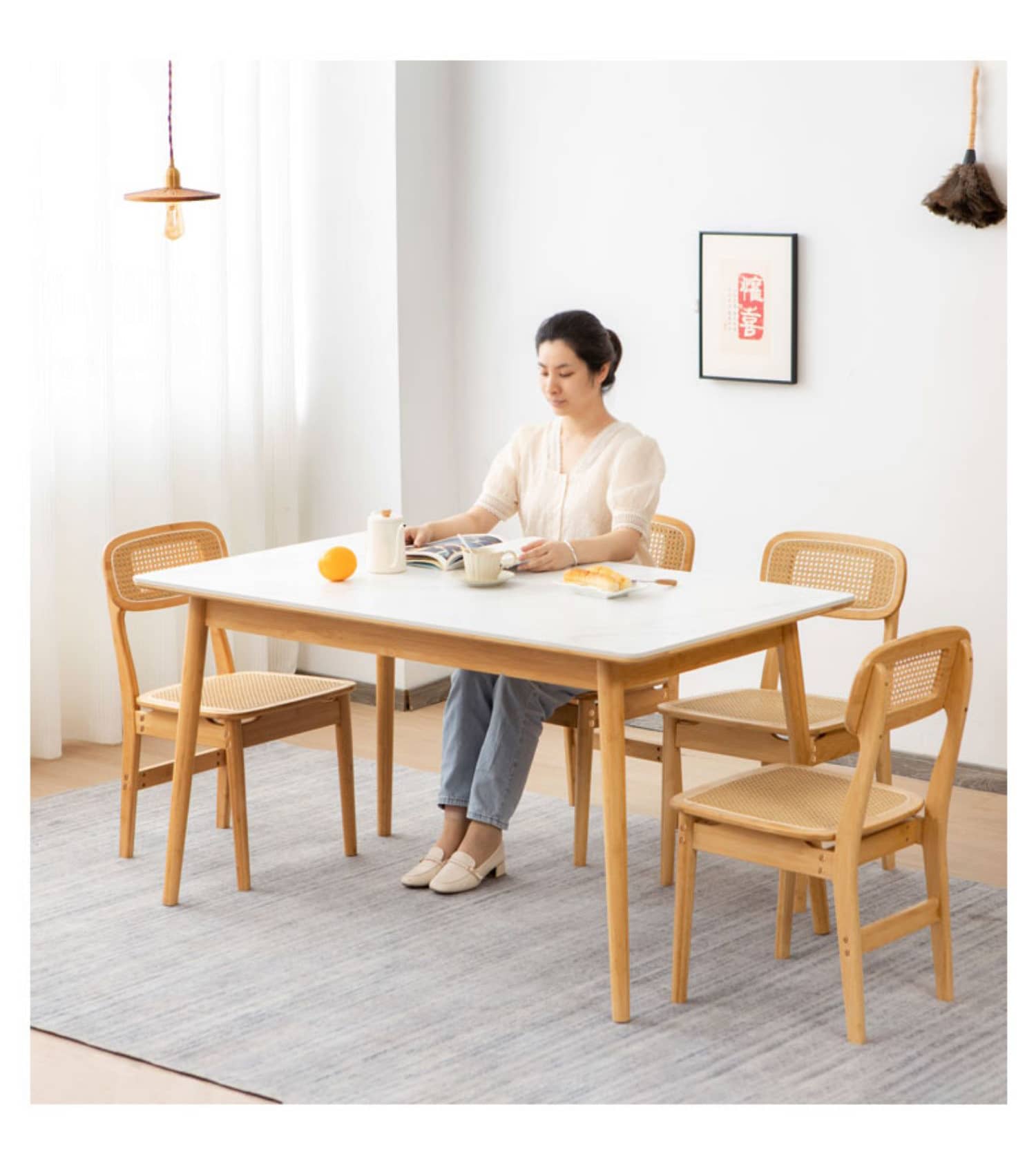 Rectangular Bamboo Dining Table with Sintered Stone - Modern Design for Diningroom hsl-75