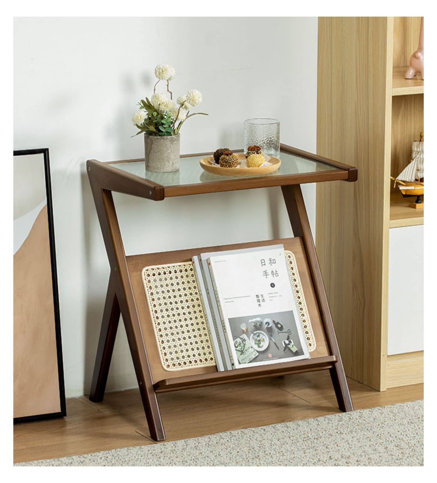 Elegant Natural Wood End Table with Reeded Glass – Brown, Grey & Dark Bamboo Styles hsl-76