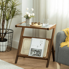 Elegant Natural Wood End Table with Reeded Glass – Brown, Grey & Dark Bamboo Styles hsl-76