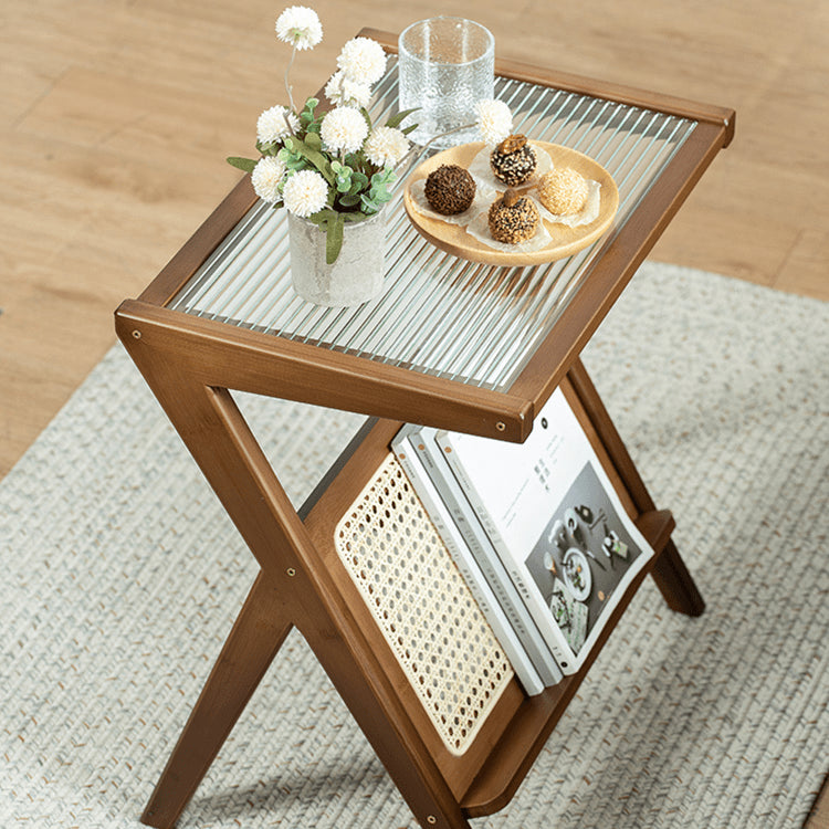 Elegant Natural Wood End Table with Reeded Glass – Brown, Grey & Dark Bamboo Styles hsl-76