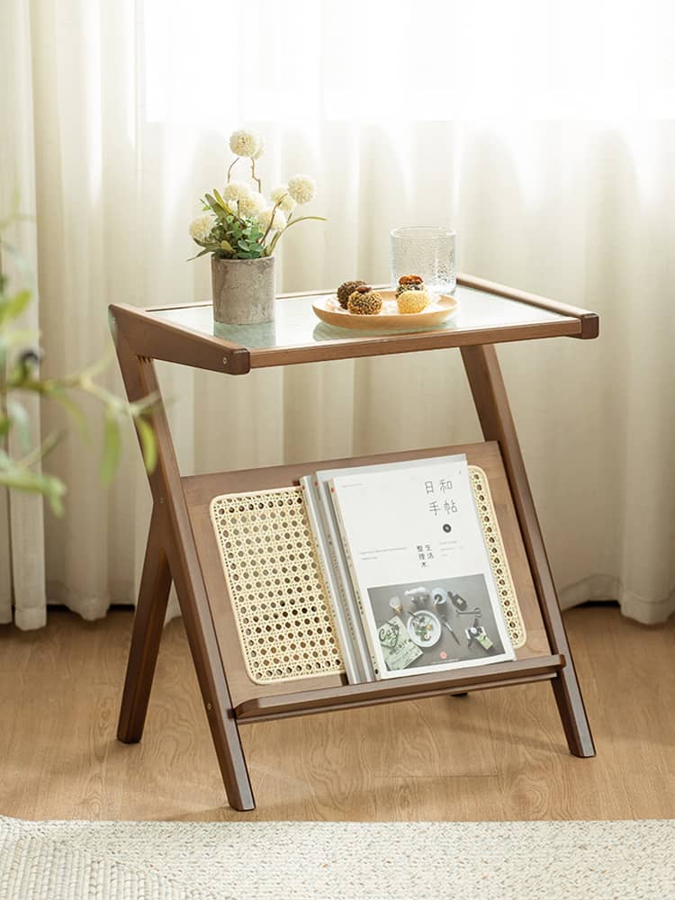 Elegant Natural Wood End Table with Reeded Glass – Brown, Grey & Dark Bamboo Styles hsl-76