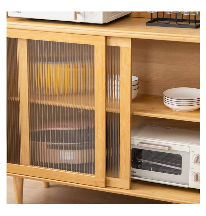 Elegant Natural Wood Cabinet with Dark Brown Bamboo Glass and Sleek ABS Resin Finish hsl-77