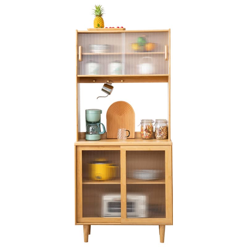 Elegant Natural Wood Cabinet with Dark Brown Bamboo Glass and Sleek ABS Resin Finish hsl-77