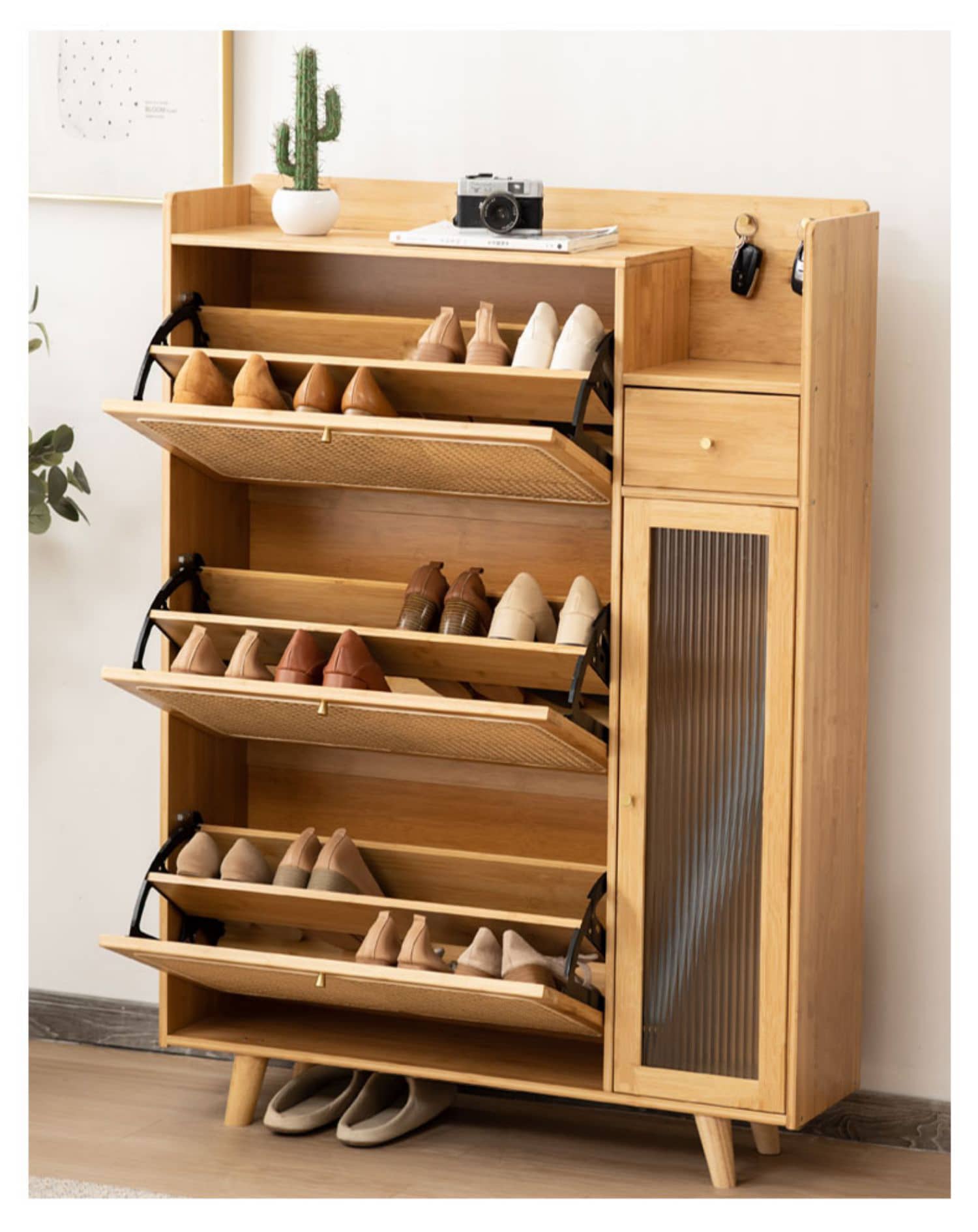 Elegant Bamboo Sideboard with Natural Wood Accents and Durable ABS Resin hsl-78