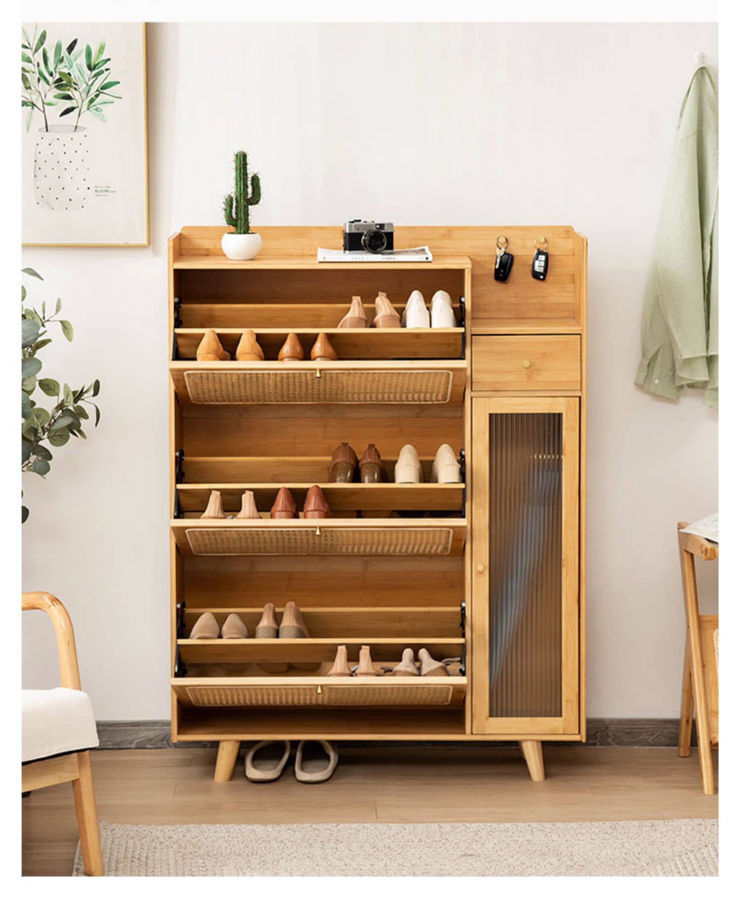 Elegant Bamboo Sideboard with Natural Wood Accents and Durable ABS Resin hsl-78