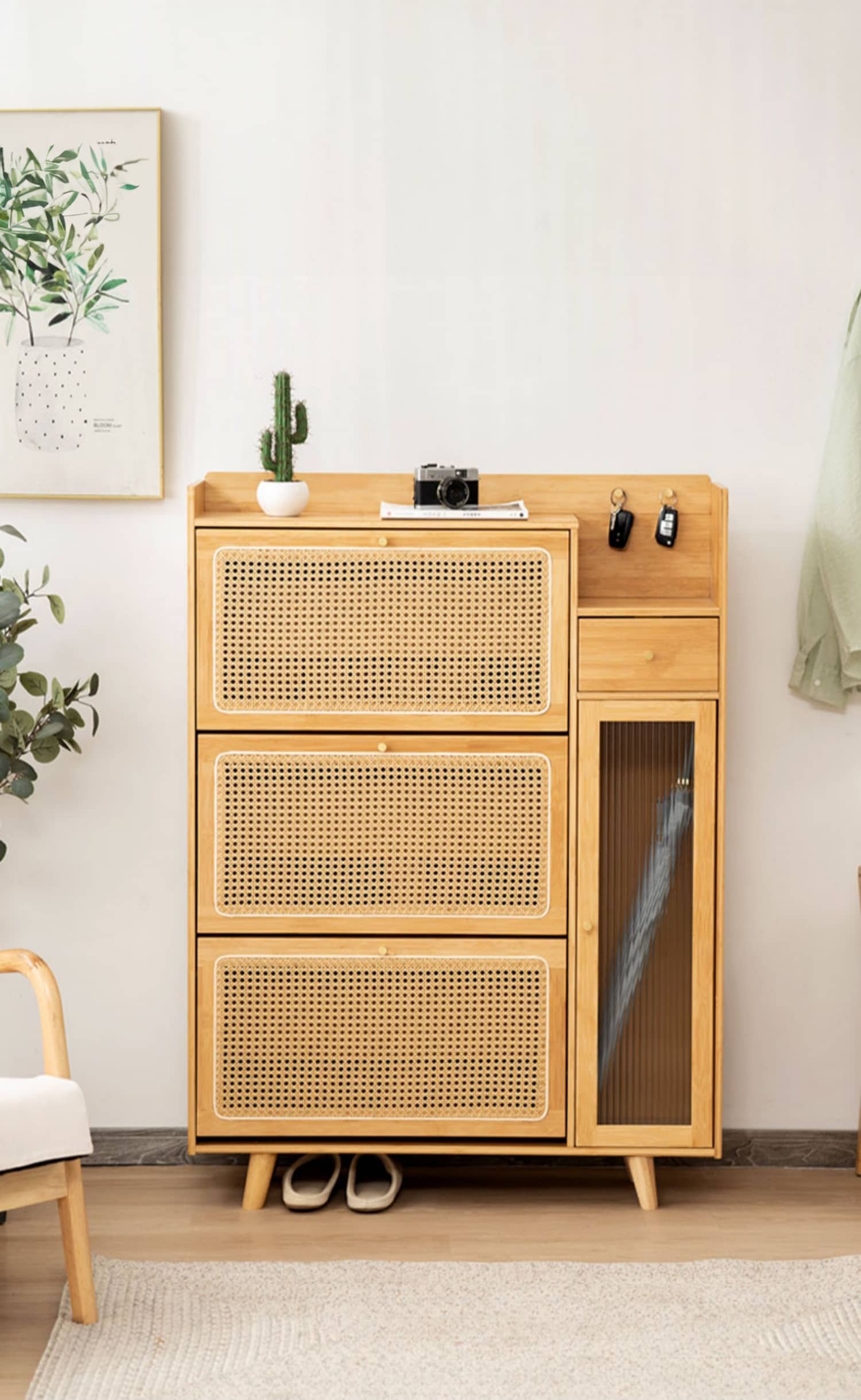 Elegant Bamboo Sideboard with Natural Wood Accents and Durable ABS Resin hsl-78