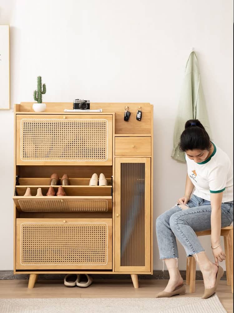 Elegant Bamboo Sideboard with Natural Wood Accents and Durable ABS Resin hsl-78