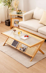 Stylish Bamboo Coffee Table in Rectangular with Glass Top - Durable ABS Resin Design hsl-79