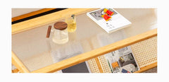 Stylish Bamboo Coffee Table in Rectangular with Glass Top - Durable ABS Resin Design hsl-79