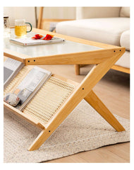 Stylish Bamboo Coffee Table in Rectangular with Glass Top - Durable ABS Resin Design hsl-79