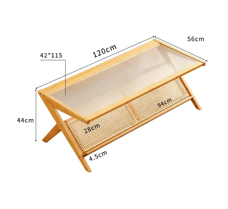 Stylish Bamboo Coffee Table in Rectangular with Glass Top - Durable ABS Resin Design hsl-79