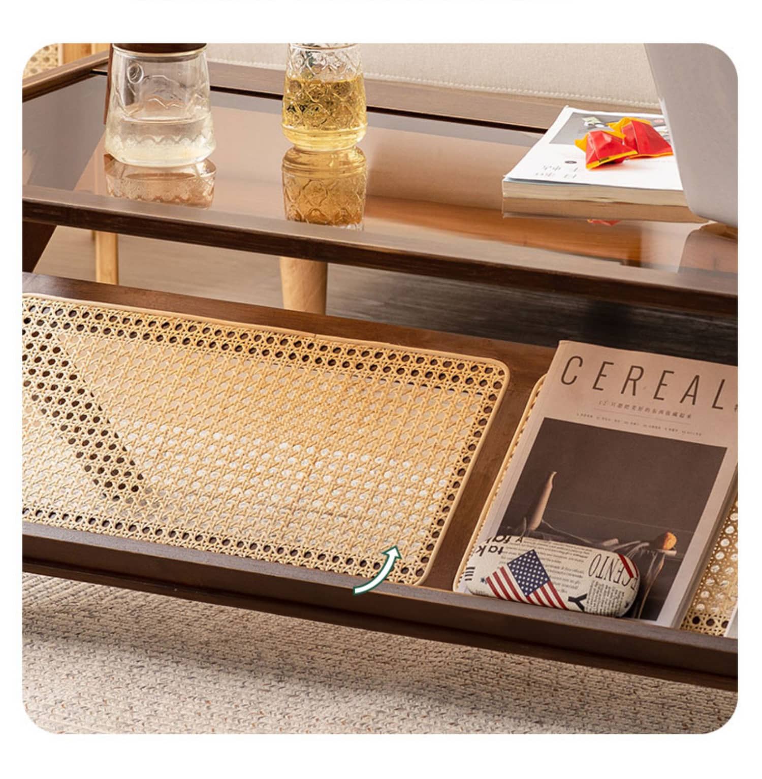 Stylish Bamboo Coffee Table in Rectangular with Glass Top - Durable ABS Resin Design hsl-79