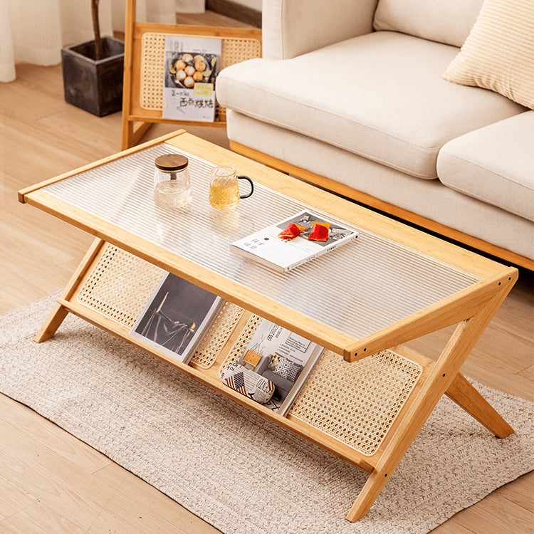 Stylish Bamboo Coffee Table in Rectangular with Glass Top - Durable ABS Resin Design hsl-79