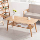 Modern Rectangular Bamboo Coffee Table Two-Tier for Storage in Natural Wood Color - Perfect for Your Living Room hsl-81